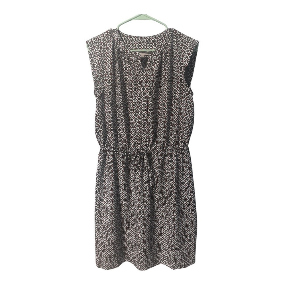 Loft Taupe/White Floral Print Cap Sleeve Dress, Medium